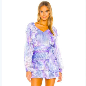 LOVESHACKFANCY Moxie Mini Dress in Raindrop Long Sleeve 100% Silk Long Sleeves